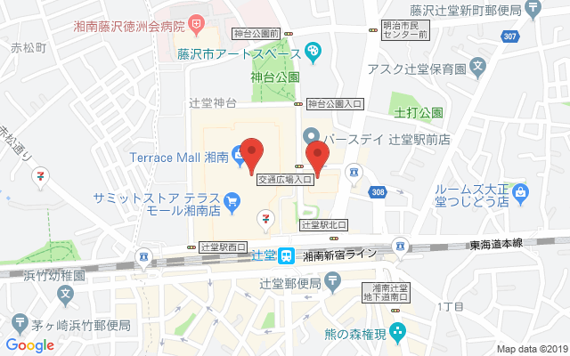 辻堂の保険相談窓口のマップ